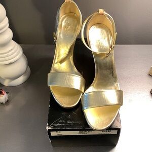 Gucci Gold Metallic Cork Wedge Sandals